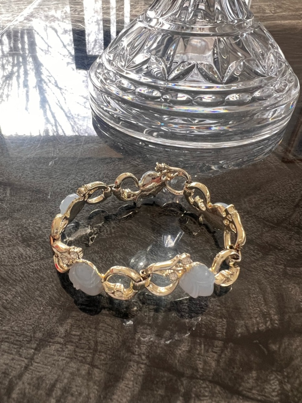 Coro Gold Chain Bracelet with White Opalescent Accents